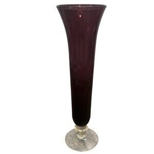 Vintage Handblown 8 in Ruby Red Bud Vase With Floral Motif Etching